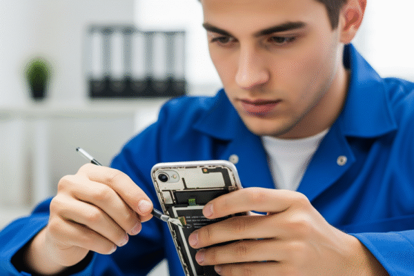 El Mejor Mantenimiento para Tu Teléfono Móvil: Cuídalo para que Dure Más Hands engaging in smartphone maintenance, emphasizing care for device longevity.